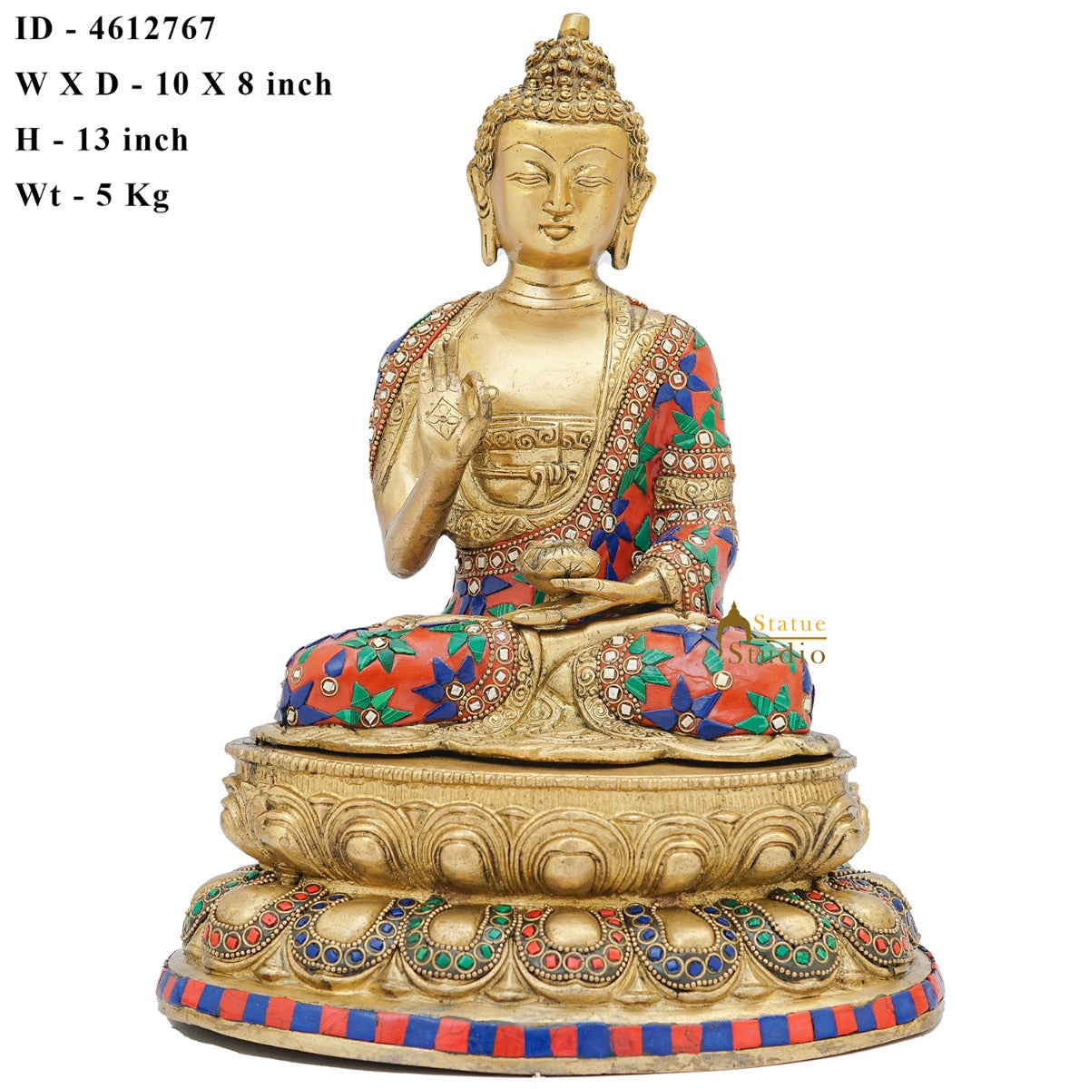 Brass Blessing Buddha Statue Stone Work For Home Decor Showpiece 13"