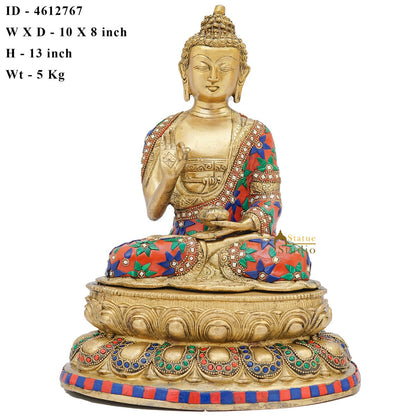 Brass Blessing Buddha Statue Stone Work For Home Decor Showpiece 13" by vendor-unknown - Buddha (View 6)