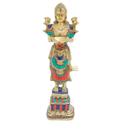 Brass Deeplakshmi Statue For Home Puja Room Diwali Décor Idol Showpiece 13" by vendor-unknown - Decor (View 3)
