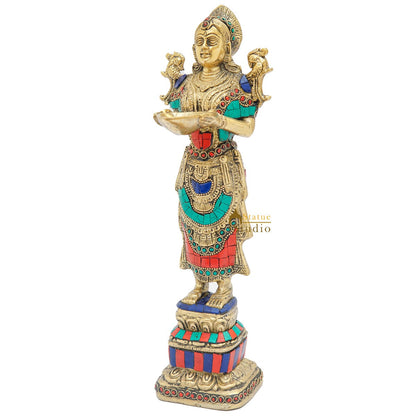 Brass Deeplakshmi Statue For Home Puja Room Diwali Décor Idol Showpiece 13" by vendor-unknown - Decor (View 5)