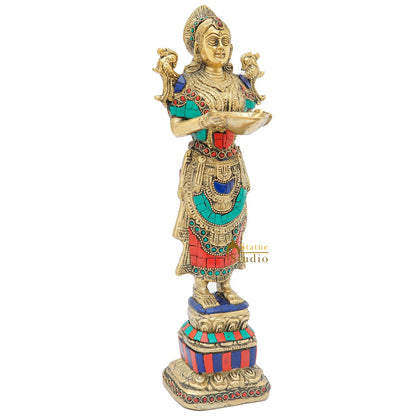 Brass Deeplakshmi Statue For Home Puja Room Diwali Décor Idol Showpiece 13" by vendor-unknown - Decor (View 4)