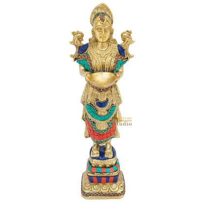 Brass Deeplakshmi Statue For Home Puja Room Diwali Décor Idol Showpiece 13" by vendor-unknown - Decor (View 7)