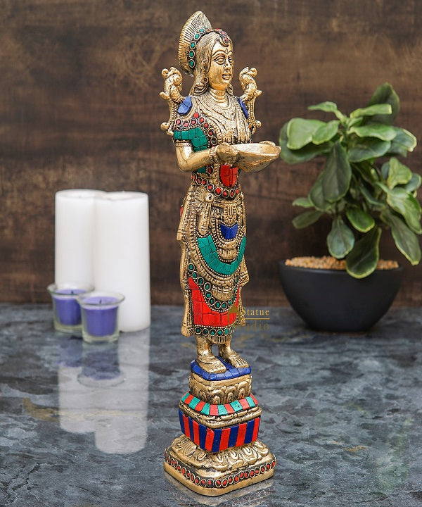 Brass Deeplakshmi Statue For Home Puja Room Diwali Décor Idol Showpiece 13"