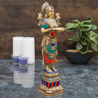 Brass Deeplakshmi Statue For Home Puja Room Diwali Décor Idol Showpiece 13" by vendor-unknown - Decor