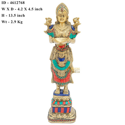 Brass Deeplakshmi Statue For Home Puja Room Diwali Décor Idol Showpiece 13" by vendor-unknown - Decor (View 9)