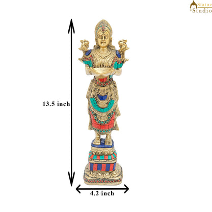 Brass Deeplakshmi Statue For Home Puja Room Diwali Décor Idol Showpiece 13" by vendor-unknown - Decor (View 8)