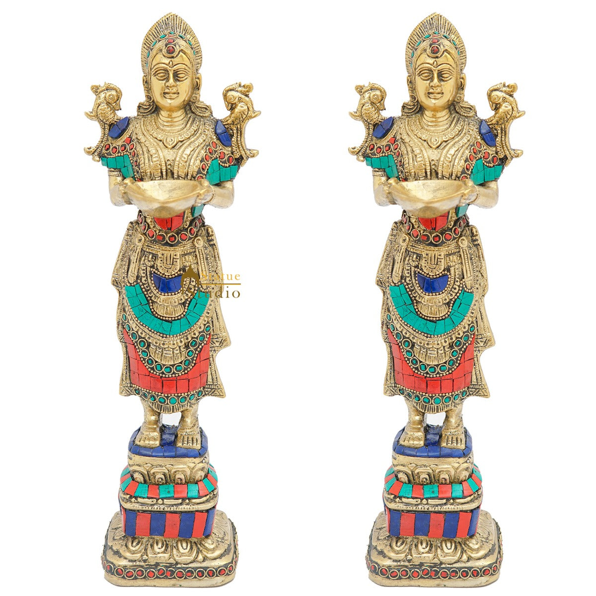 Brass Deeplakshmi Pair Statue For Home Puja Room Diwali Décor Idol Showpiece 13" - Image 3