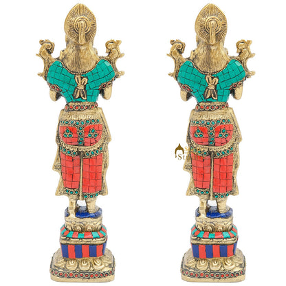 Brass Deeplakshmi Pair Statue For Home Puja Room Diwali Décor Idol Showpiece 13" by vendor-unknown - Decor (View 6)