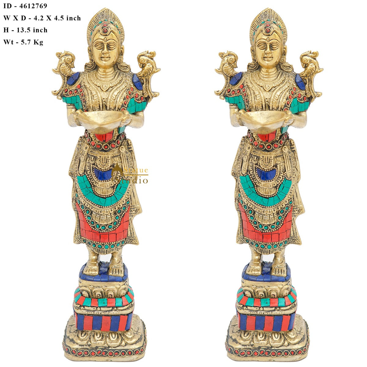 Brass Deeplakshmi Pair Statue For Home Puja Room Diwali Décor Idol Showpiece 13"