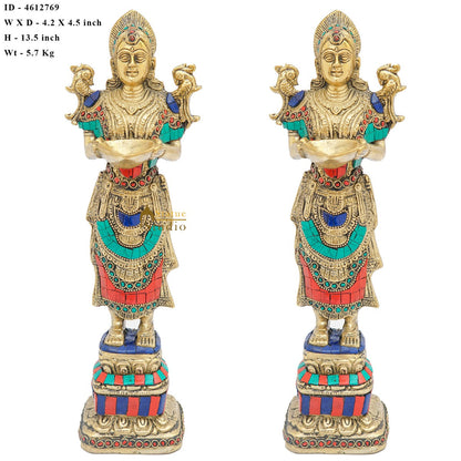 Brass Deeplakshmi Pair Statue For Home Puja Room Diwali Décor Idol Showpiece 13" by vendor-unknown - Decor (View 8)