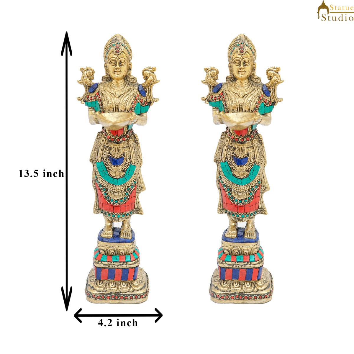 Brass Deeplakshmi Pair Statue For Home Puja Room Diwali Décor Idol Showpiece 13"