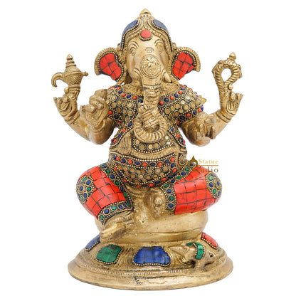 Brass Ganesha Statue On Base Sitting Idol Home Office Diwali Room Décor 9" by vendor-unknown - Products (View 2)