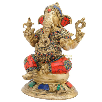 Brass Ganesha Statue On Base Sitting Idol Home Office Diwali Room Décor 9" by vendor-unknown - Products (View 4)