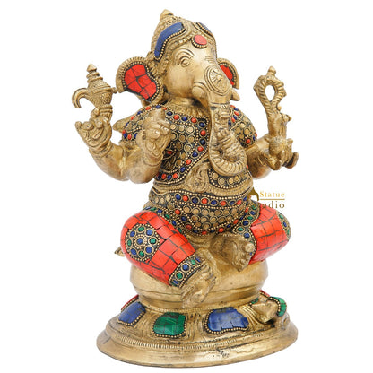 Brass Ganesha Statue On Base Sitting Idol Home Office Diwali Room Décor 9" by vendor-unknown - Products (View 5)