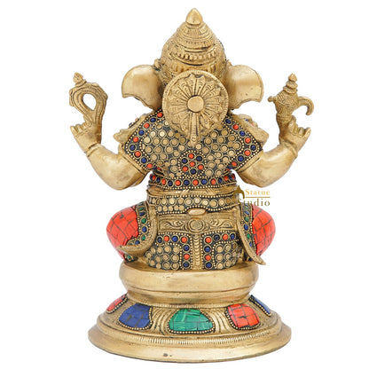 Brass Ganesha Statue On Base Sitting Idol Home Office Diwali Room Décor 9" by vendor-unknown - Products (View 3)