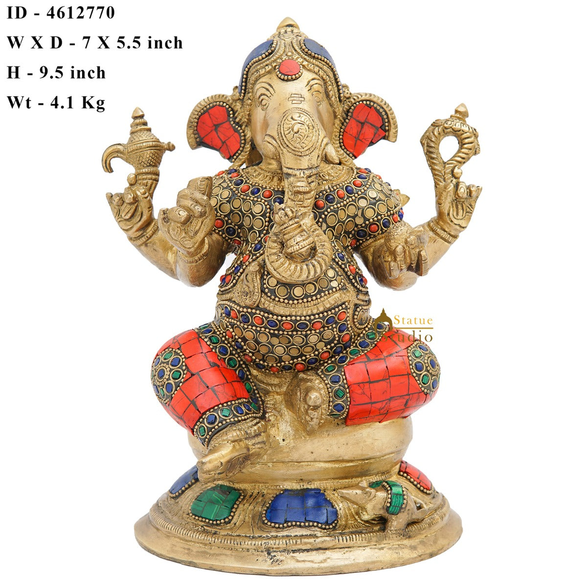 Brass Ganesha Statue On Base Sitting Idol Home Office Diwali Room Décor 9" - Image 6
