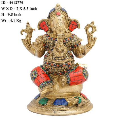 Brass Ganesha Statue On Base Sitting Idol Home Office Diwali Room Décor 9" by vendor-unknown - Products (View 6)