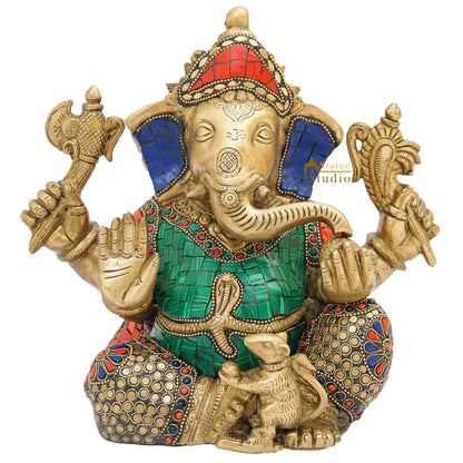 Brass Ganesha Statue Sitting Idol Home Office Diwali Room Décor Showpiece 9" by vendor-unknown - Products (View 2)
