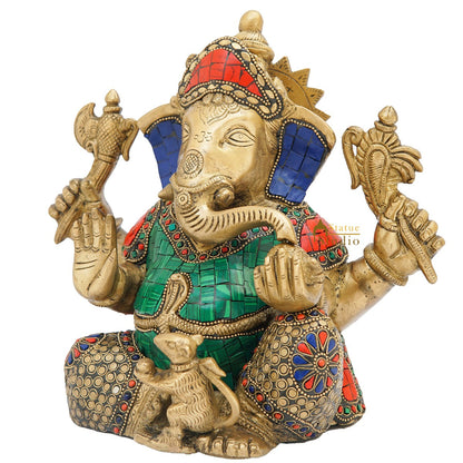 Brass Ganesha Statue Sitting Idol Home Office Diwali Room Décor Showpiece 9" by vendor-unknown - Products (View 4)