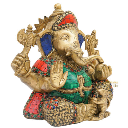 Brass Ganesha Statue Sitting Idol Home Office Diwali Room Décor Showpiece 9" by vendor-unknown - Products (View 3)