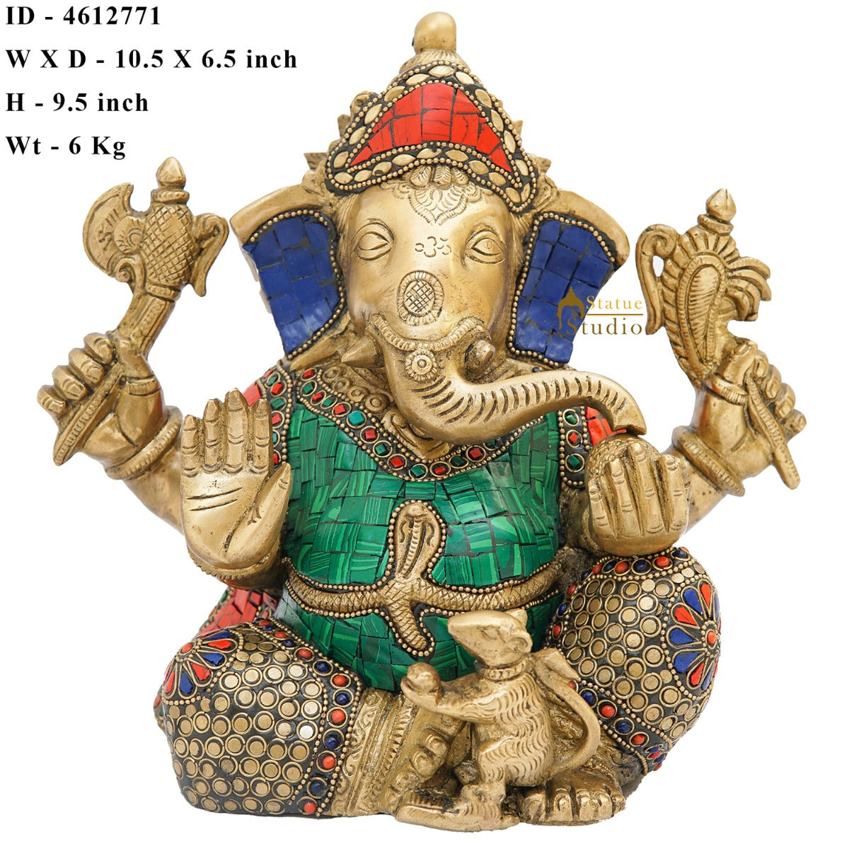 Brass Ganesha Statue Sitting Idol Home Office Diwali Room Décor Showpiece 9" - Image 6