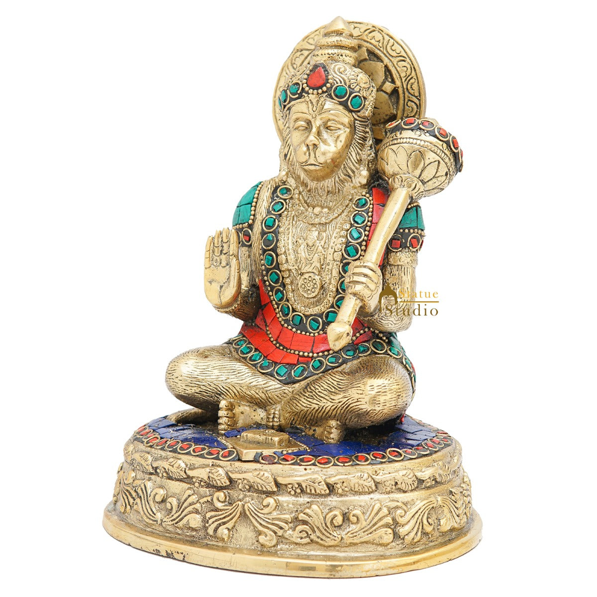 Brass Hanuman Statue With Stone Work 7 Inch