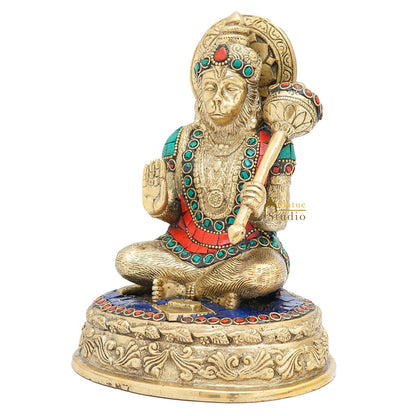 Brass Hanuman Statue With Stone Work 7 Inch by vendor-unknown - Hindu Gods (View 4)