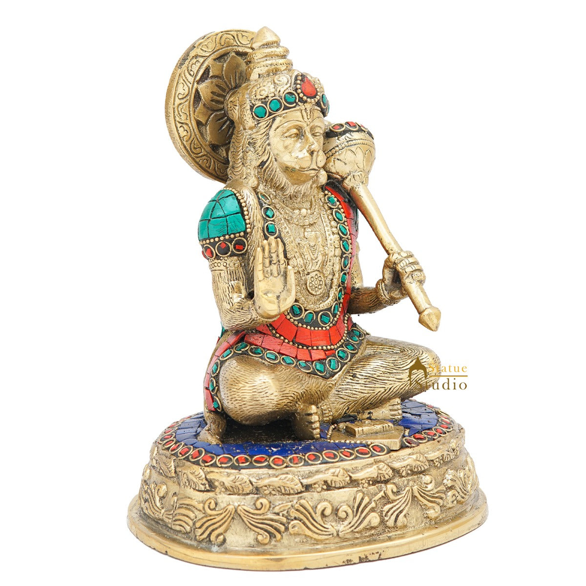 Brass Hanuman Statue With Stone Work 7 Inch