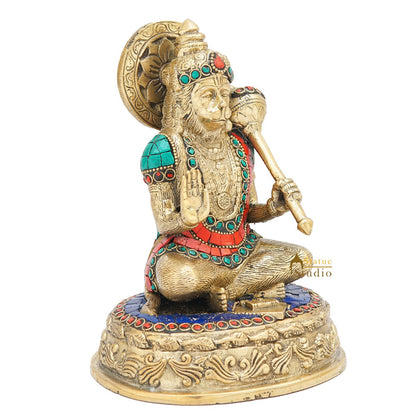 Brass Hanuman Statue With Stone Work 7 Inch by vendor-unknown - Hindu Gods (View 5)