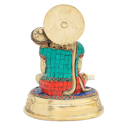 Brass Hanuman Statue With Stone Work 7 Inch by vendor-unknown - Hindu Gods (View 6)