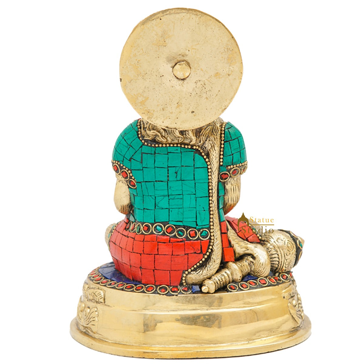 Brass Sitting Hanuman Idol With Stone Work 7 Inch - Image 6