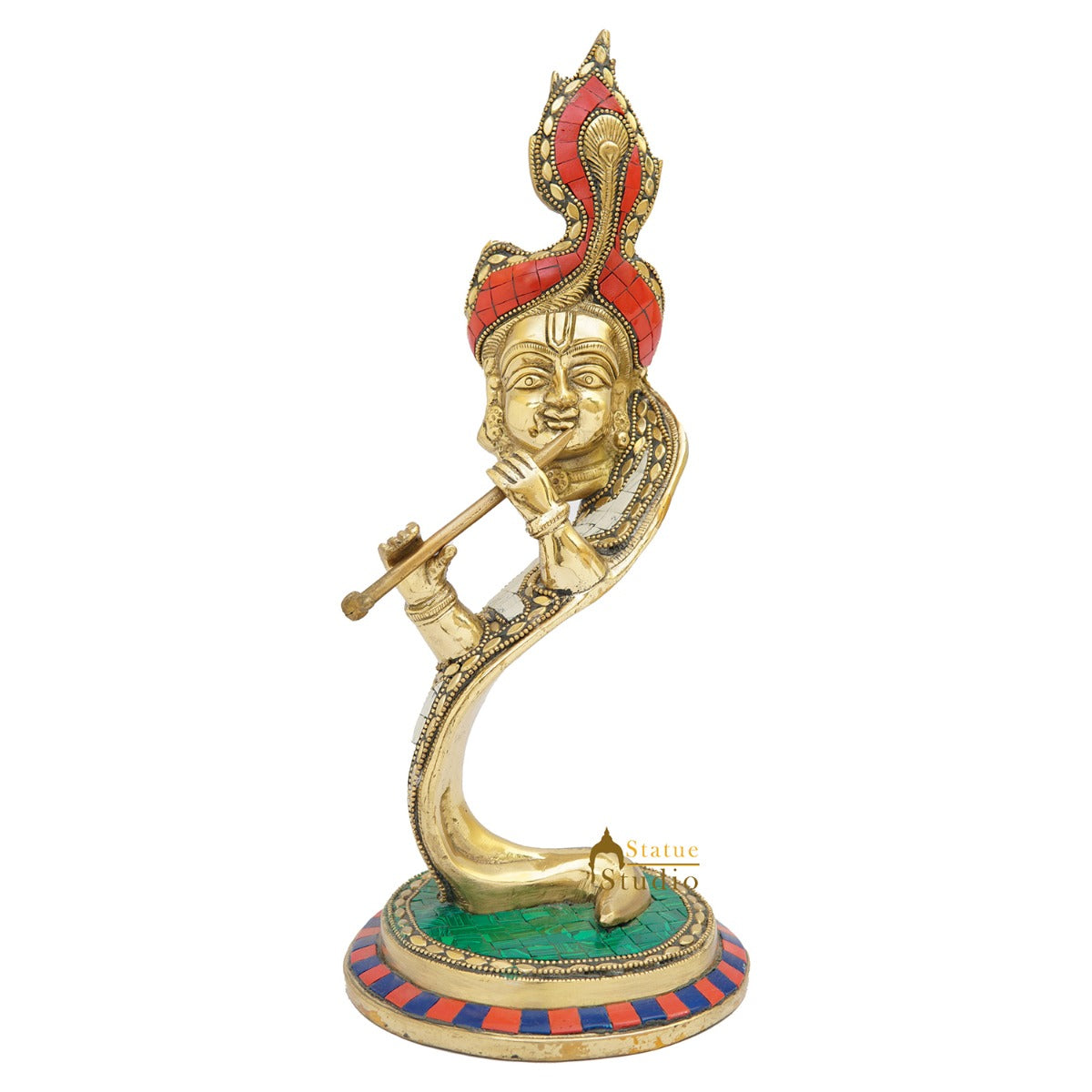 Brass Designer Krishna Face Idol Home Office Diwali Décor Gift Showpiece 13" - Image 3