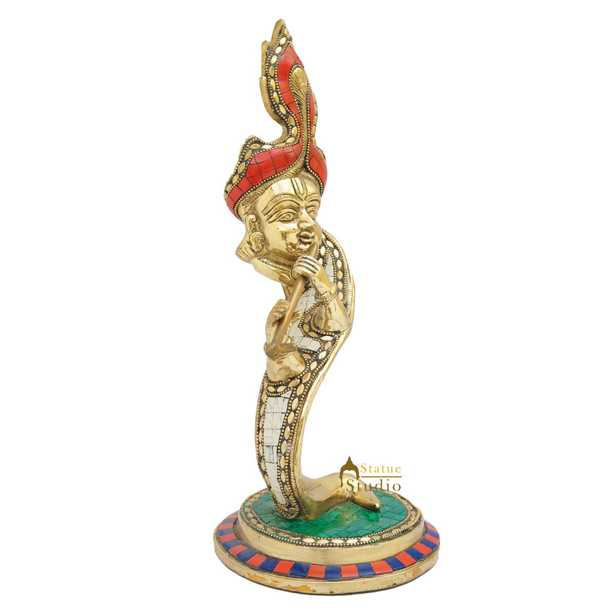 Brass Designer Krishna Face Idol Home Office Diwali Décor Gift Showpiece 13"