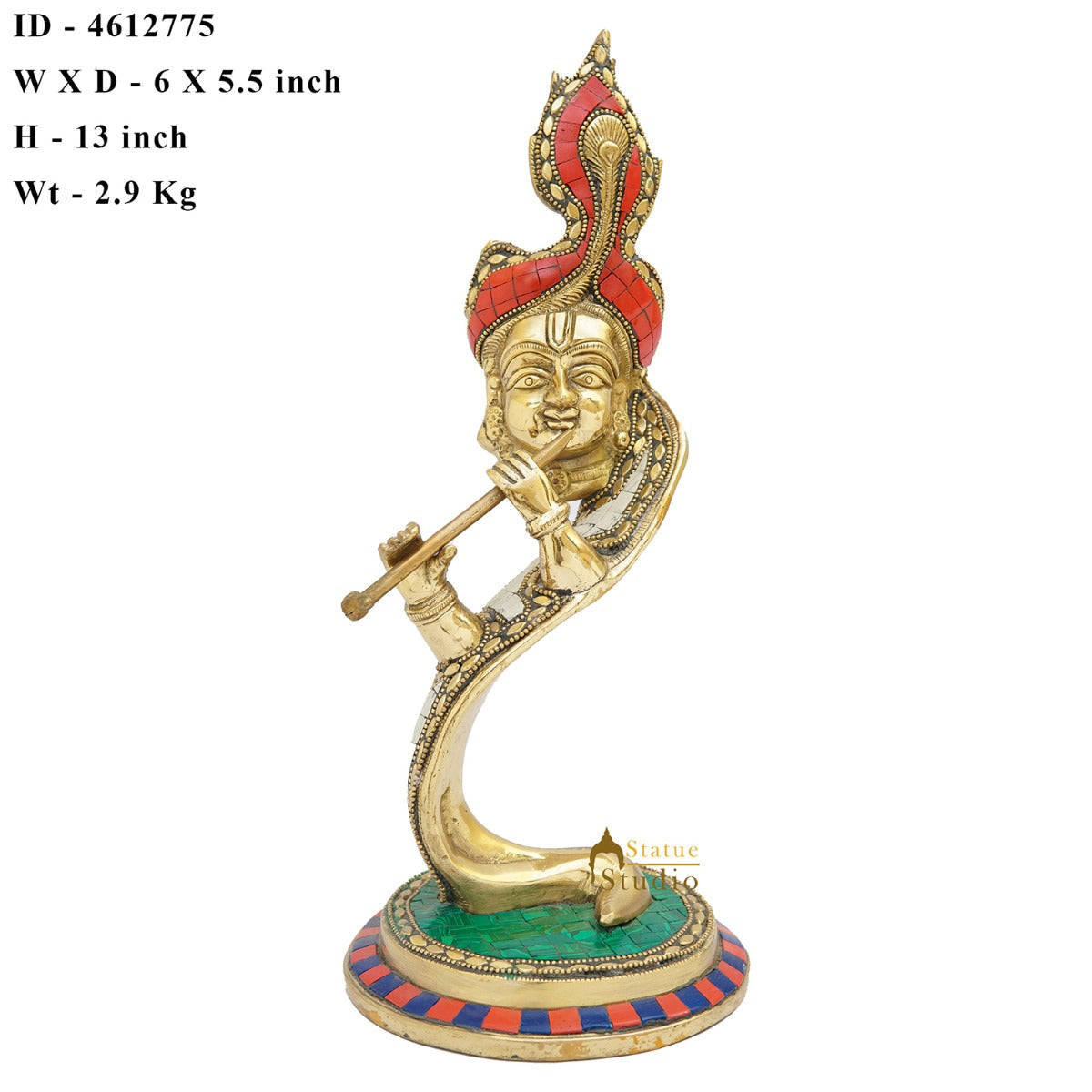 Brass Designer Krishna Face Idol Home Office Diwali Décor Gift Showpiece 13"