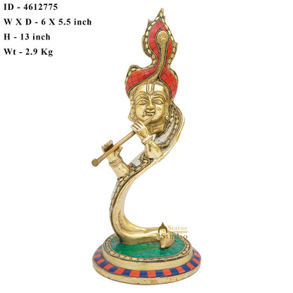 Brass Designer Krishna Face Idol Home Office Diwali Décor Gift Showpiece 13" by vendor-unknown - Hindu Gods (View 7)