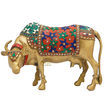 Brass Holy Cow Idol Home Temple Pooja Room Décor Diwali Wedding Gift Statue 7" by vendor-unknown - Spiritual (View 2)
