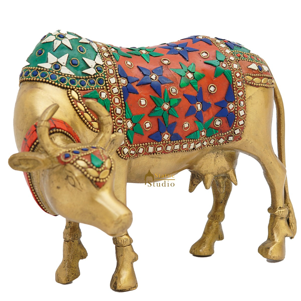 Brass Holy Cow Idol Home Temple Pooja Room Décor Diwali Wedding Gift Statue 7" - Image 3