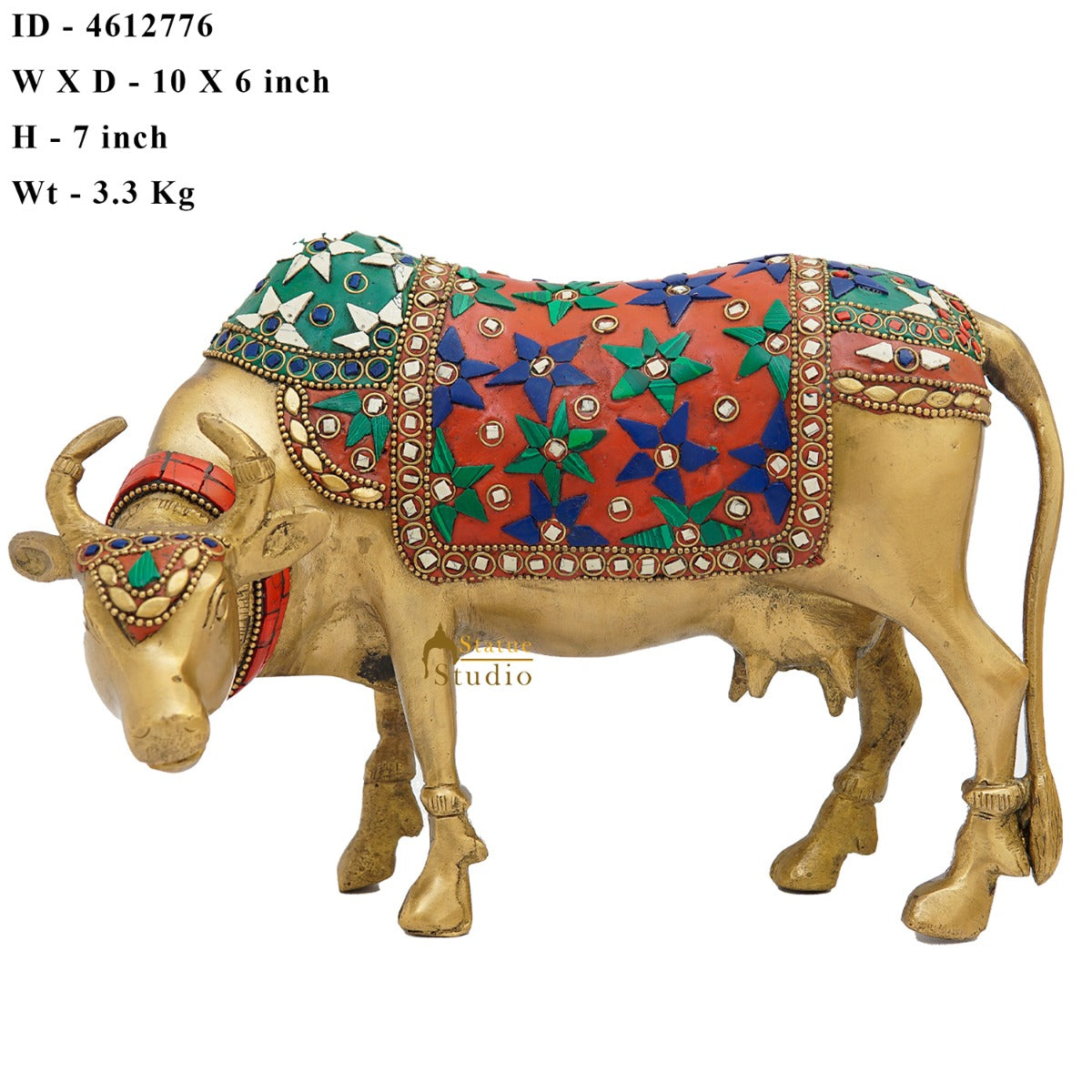 Brass Holy Cow Idol Home Temple Pooja Room Décor Diwali Wedding Gift Statue 7" - Image 7