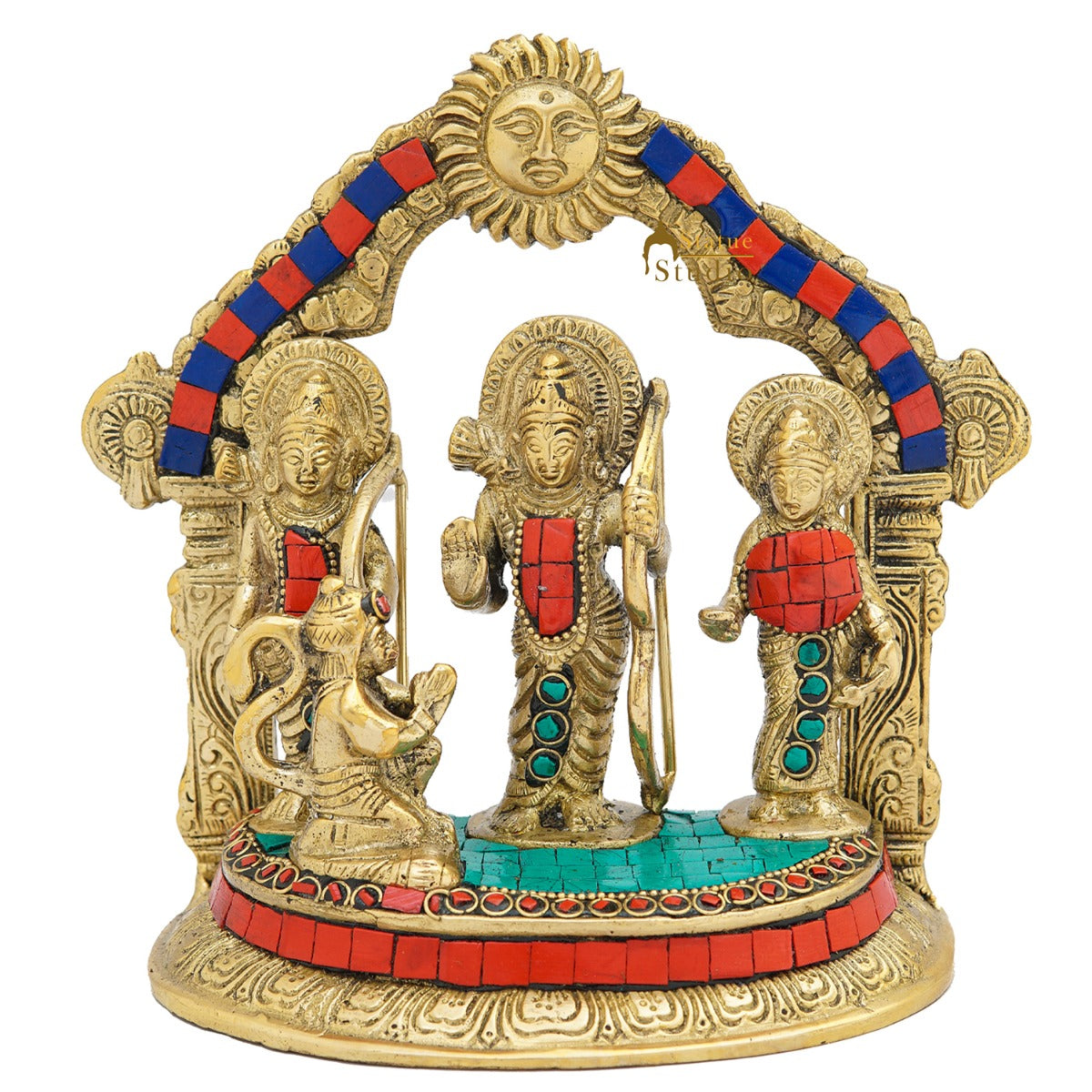 Brass Small Ram Darbar Family Idol Home Pooja Room Décor Showpiece Statue 7" - Image 3
