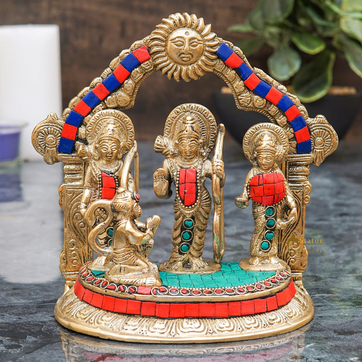Brass Small Ram Darbar Family Idol Home Pooja Room Décor Showpiece Statue 7" - Eco-friendly - Sama Homes