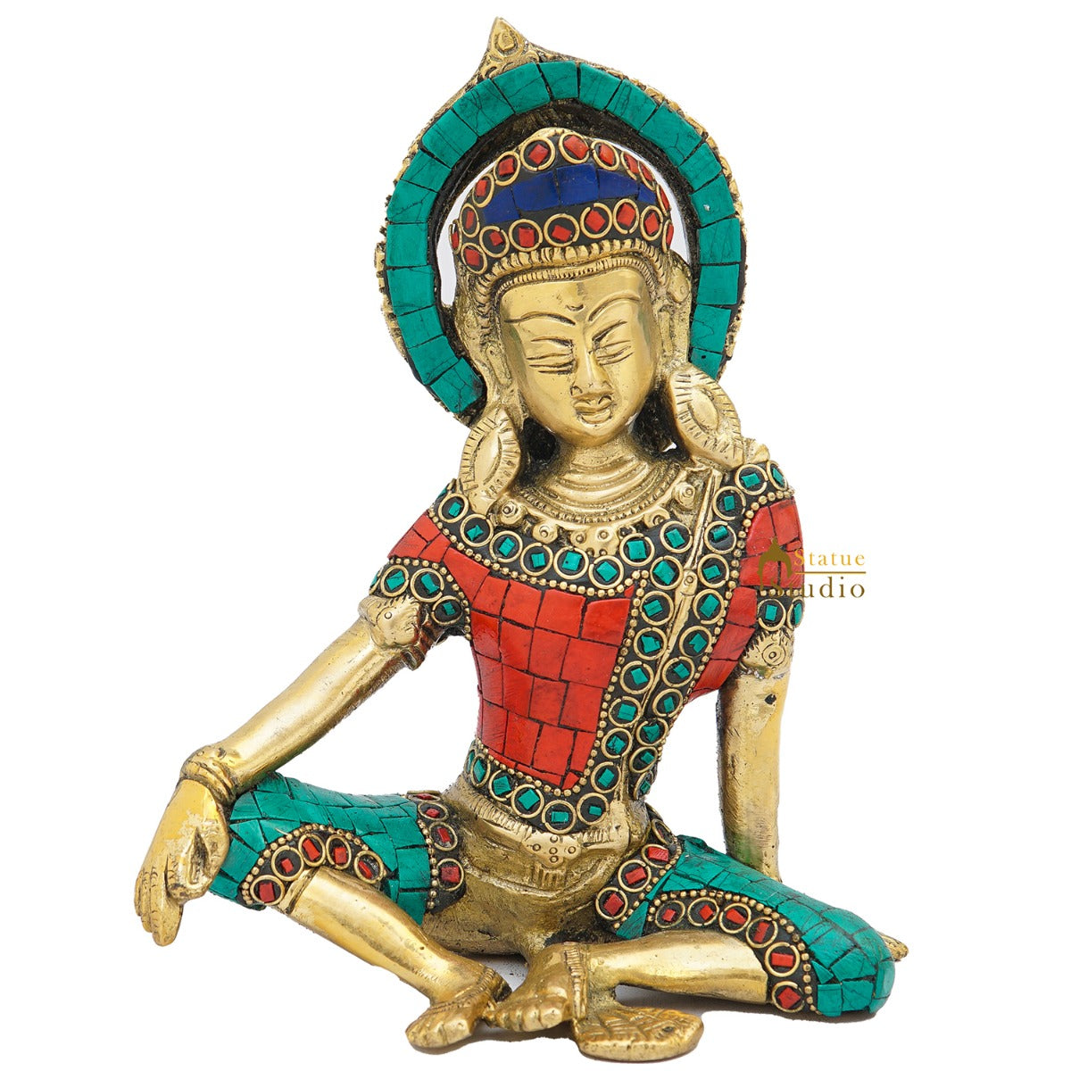 Brass Lord Indra Dev Idol Home Puja Room Décor Lucky Statue Showpiece 7" - Image 3