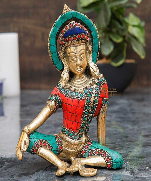 Brass Lord Indra Dev Idol Home Puja Room Décor Lucky Statue Showpiece 7"