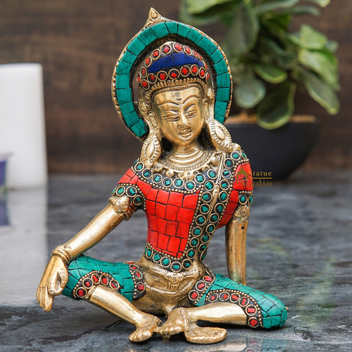 Brass Lord Indra Dev Idol Home Puja Room Décor Lucky Statue Showpiece 7"