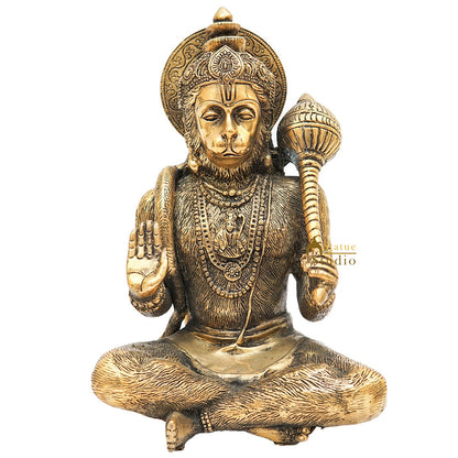 Brass Hanuman Idol Home Office Pooja Room Decor Gift Statue 11 Inch by vendor-unknown - Hindu Gods (View 3)