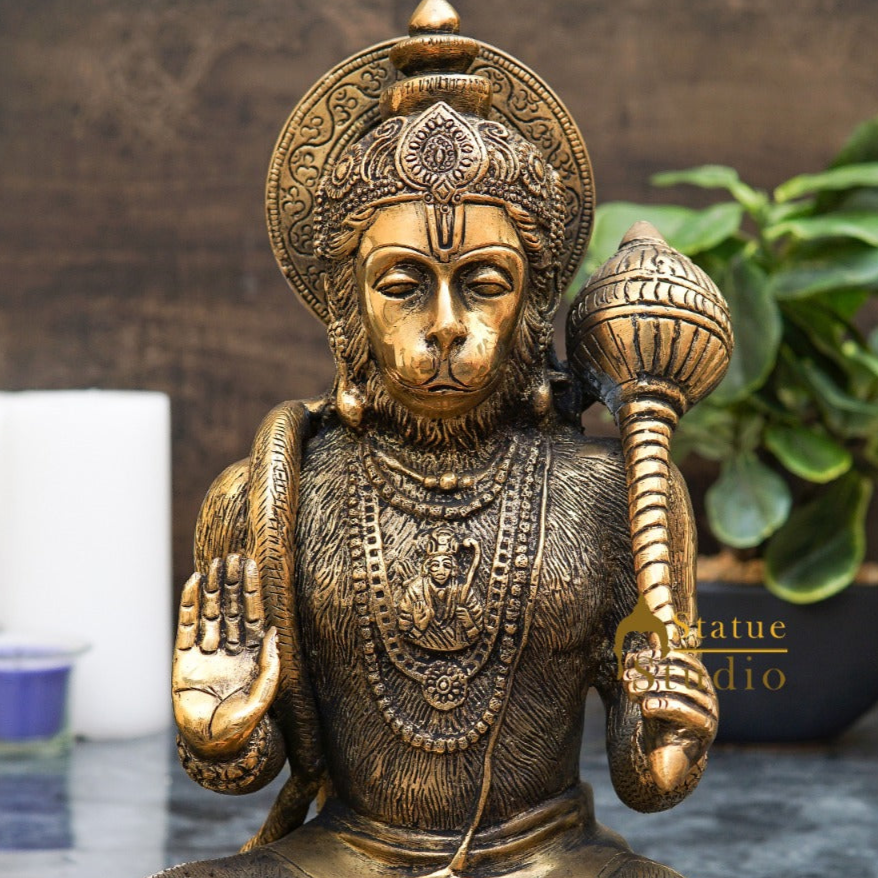 Brass Hanuman Idol Home Office Pooja Room Decor Gift Statue 11 Inch