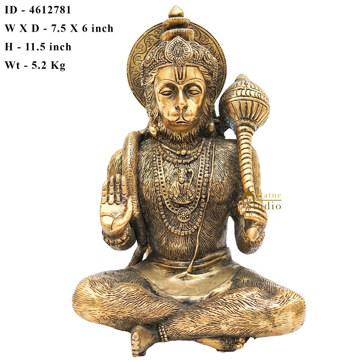 Brass Hanuman Idol Home Office Pooja Room Decor Gift Statue 11 Inch