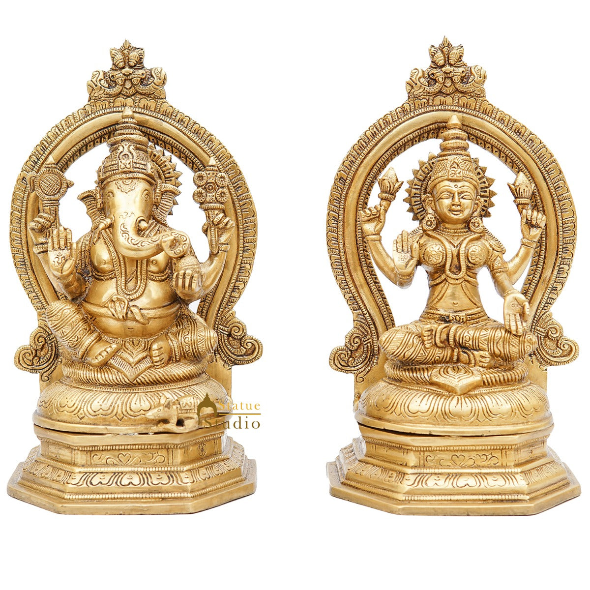 Brass Antique Ganesha Lakshmi Idol 11"