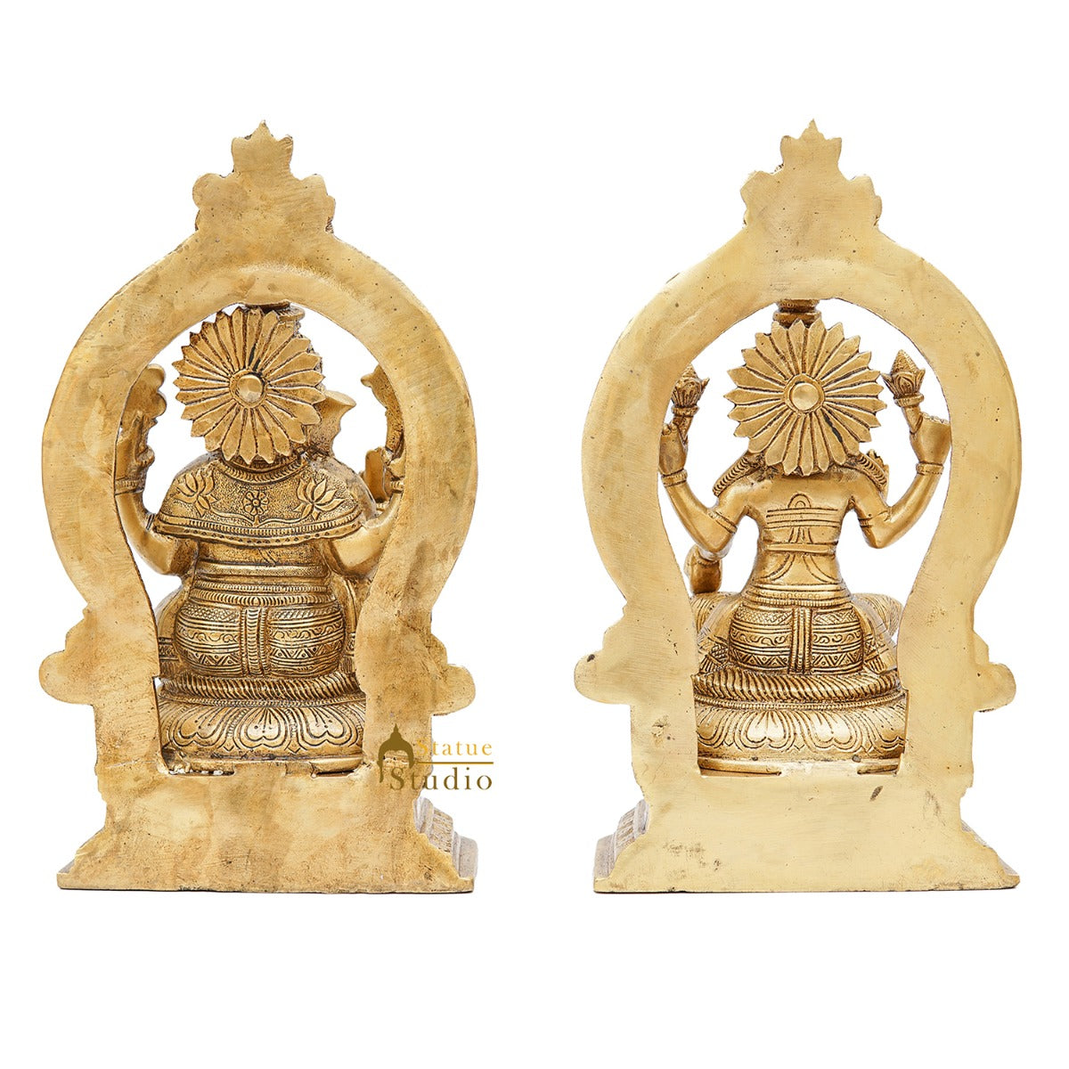 Brass Antique Ganesha Lakshmi Idol 11" - Image 5