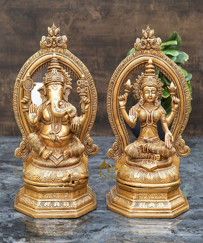 Brass Antique Ganesha Lakshmi Idol 11" by vendor-unknown - Hindu Gods (View 2)