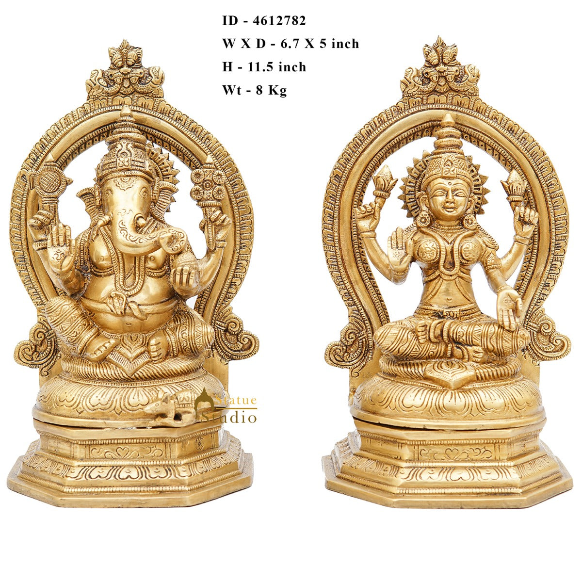 Brass Antique Ganesha Lakshmi Idol 11" - Image 6